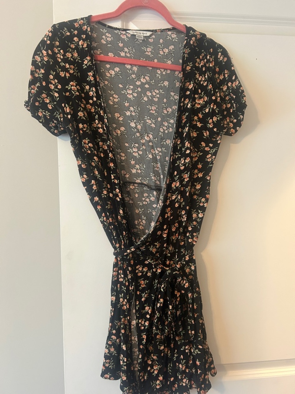 A&E black flowery wrap dress